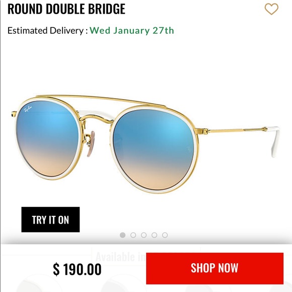 Ray Ban- Blue/Gold Round Double Bridge Sunglasses - Picture 2 of 4